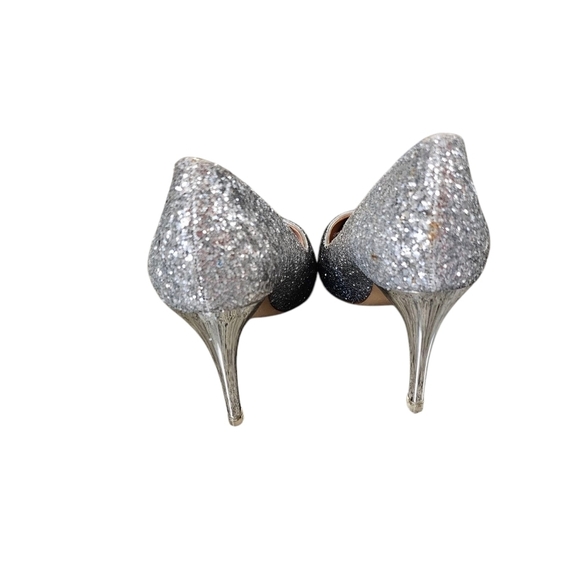 Jimmy Choo Romy Champagne Coarse Glitter Silver Stiletto Heels Pointed Toe Sz37 - Picture 3 of 6